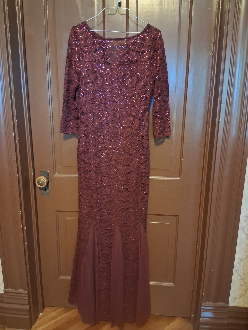 Onyx Nite Burgundy Sequin Lace Maxi Dress